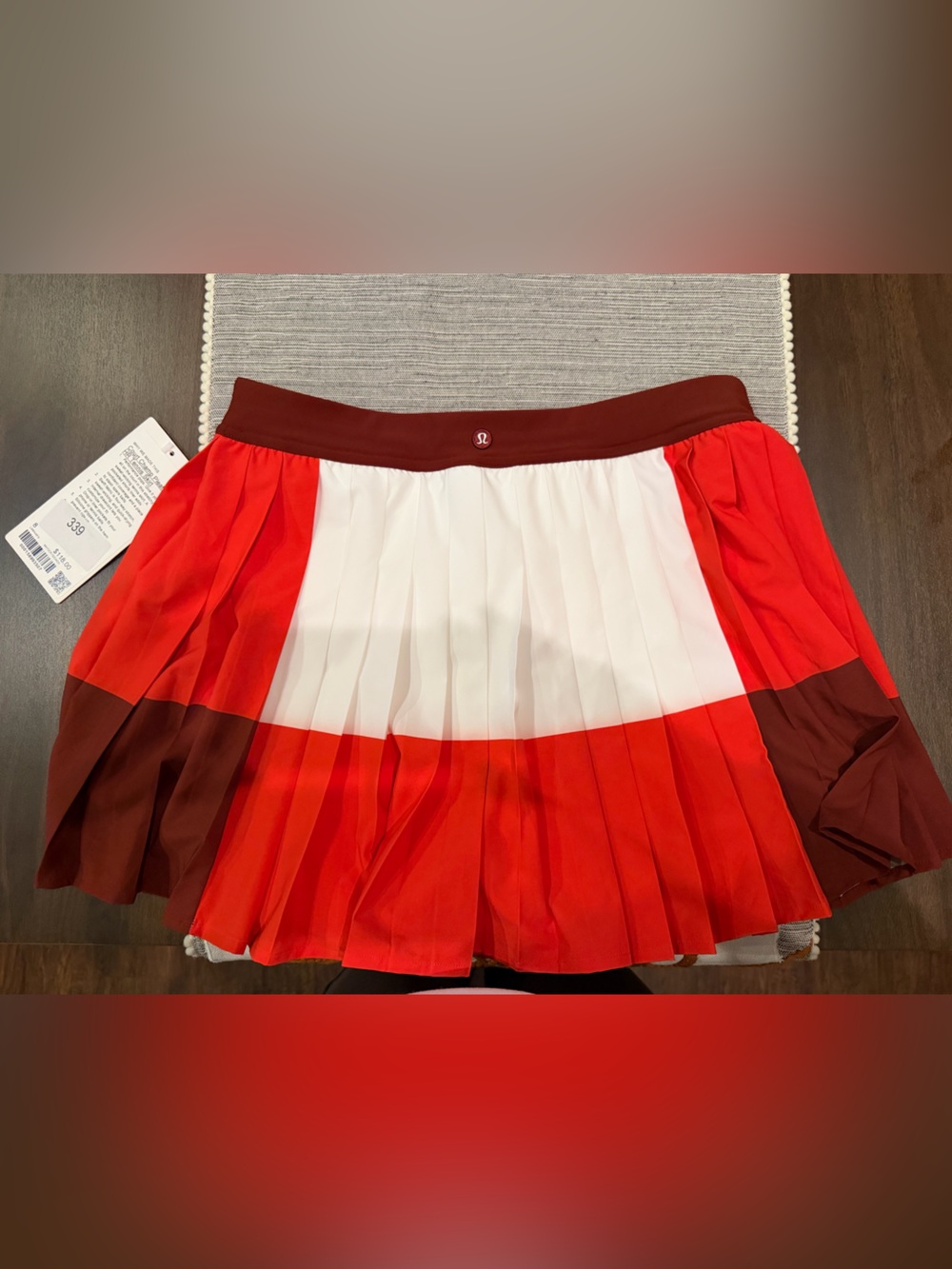 lululemon athletica Red, Burgundy & White Pleated Skater Skirt
